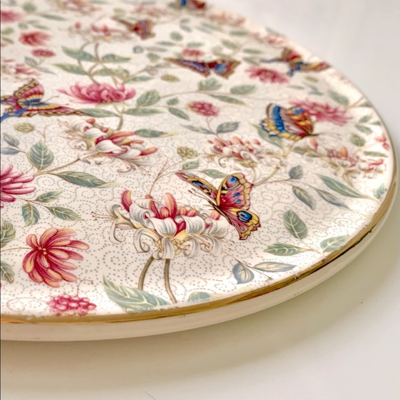 Royal Tudor Ware & Barker Bros., Ltd. Lorna Doone Botanical Butterflies Platter - Picture 5 of 12